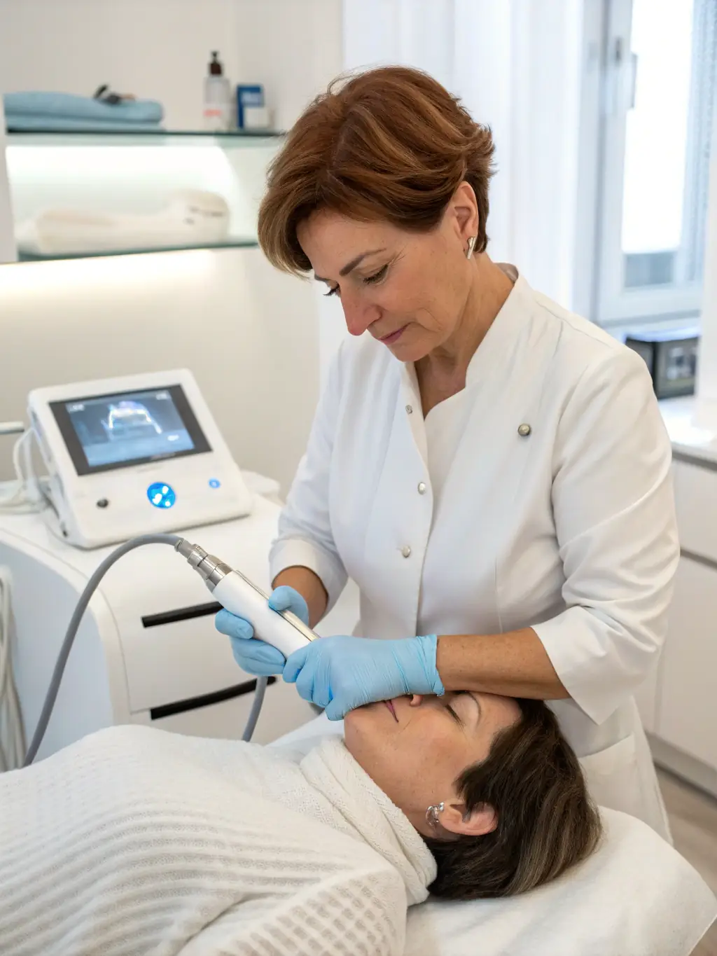 A client receiving a non-surgical cosmetic dermatology treatment at Dr. Kiran's Aesthetic Studio, highlighting the clinic's commitment to advanced aesthetic solutions.